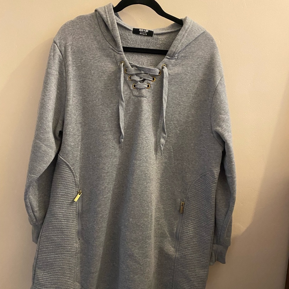 Lace up Sweatshirt Material Hoodie Tunic/Dress